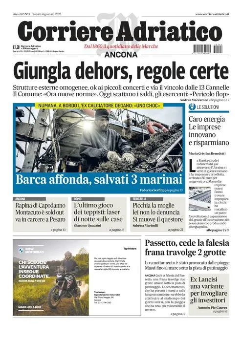 Prima-pagina-corriere adriatico-edizione-di-oggi-04-01-2025